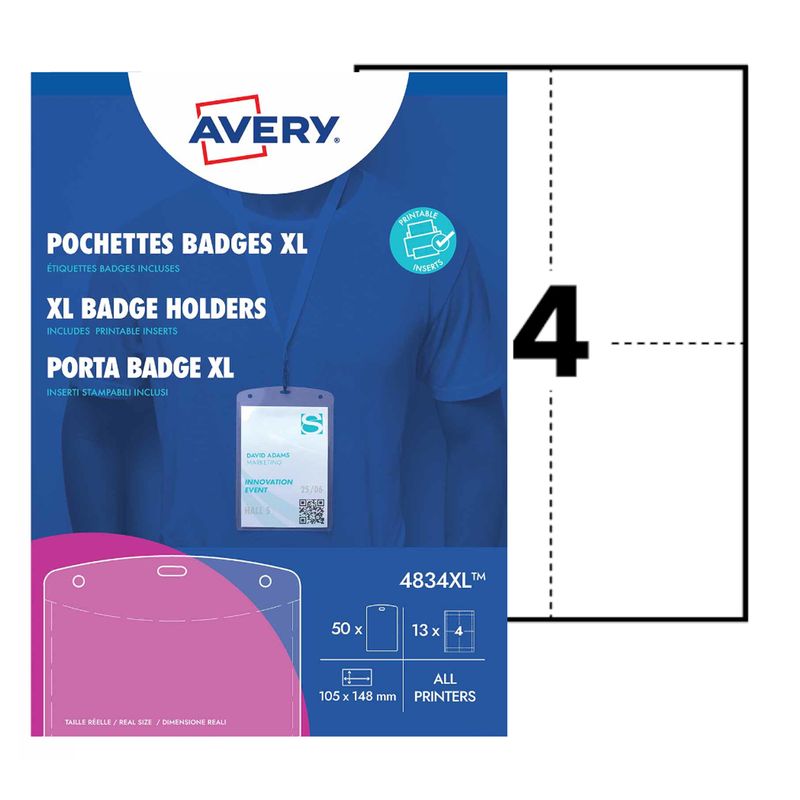 Portabadge A6 - in plastica - laser/inkjet - 105 x 148 mm - Avery - Conf. 50 pezzi AVERY