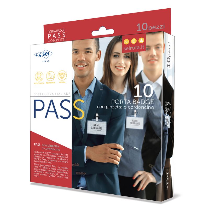 Portanome Pass 3P - clip in metallo - senza cartoncino - 9,5 x 6 cm - PP - buccia - Sei Rota - conf. 10 pezzi SEI ROTA