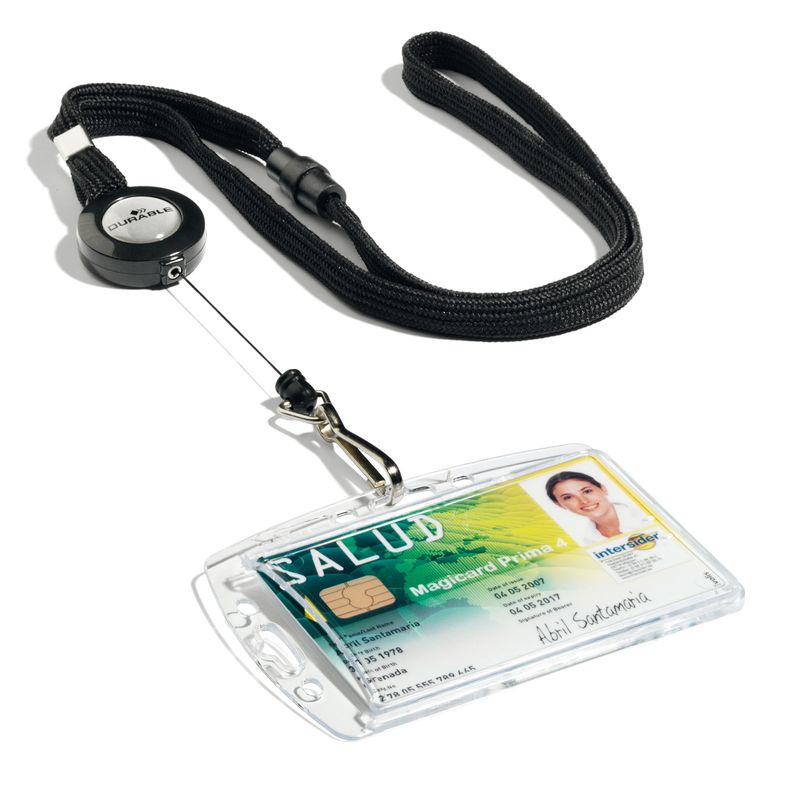 Cordoncino per portabadge - con chiocciola Yo Yo - larghezza 10 mm - filo retrattile da 80 cm - nero - Durable - conf. 10 pezzi DURABLE