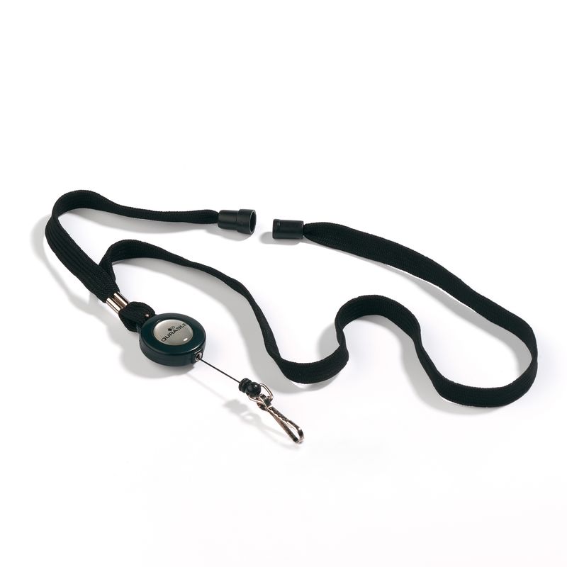 Cordoncino per portabadge - con chiocciola Yo Yo - larghezza 10 mm - filo retrattile da 80 cm - nero - Durable - conf. 10 pezzi DURABLE