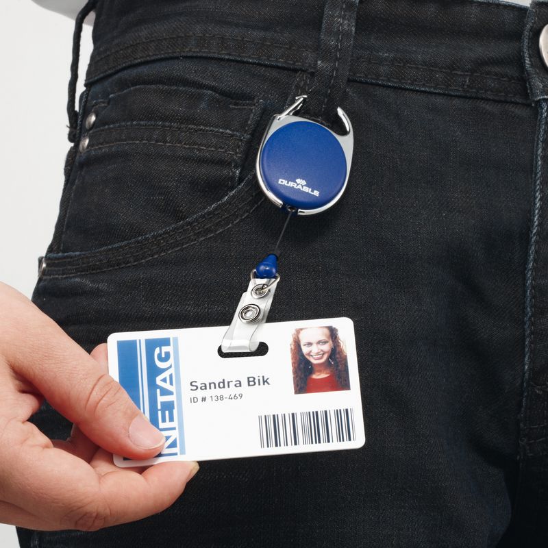Chiocciola YO-YO Style per portabadge - blu - filo retrattile 80 cm - Durable - conf. 10 pezzi DURABLE