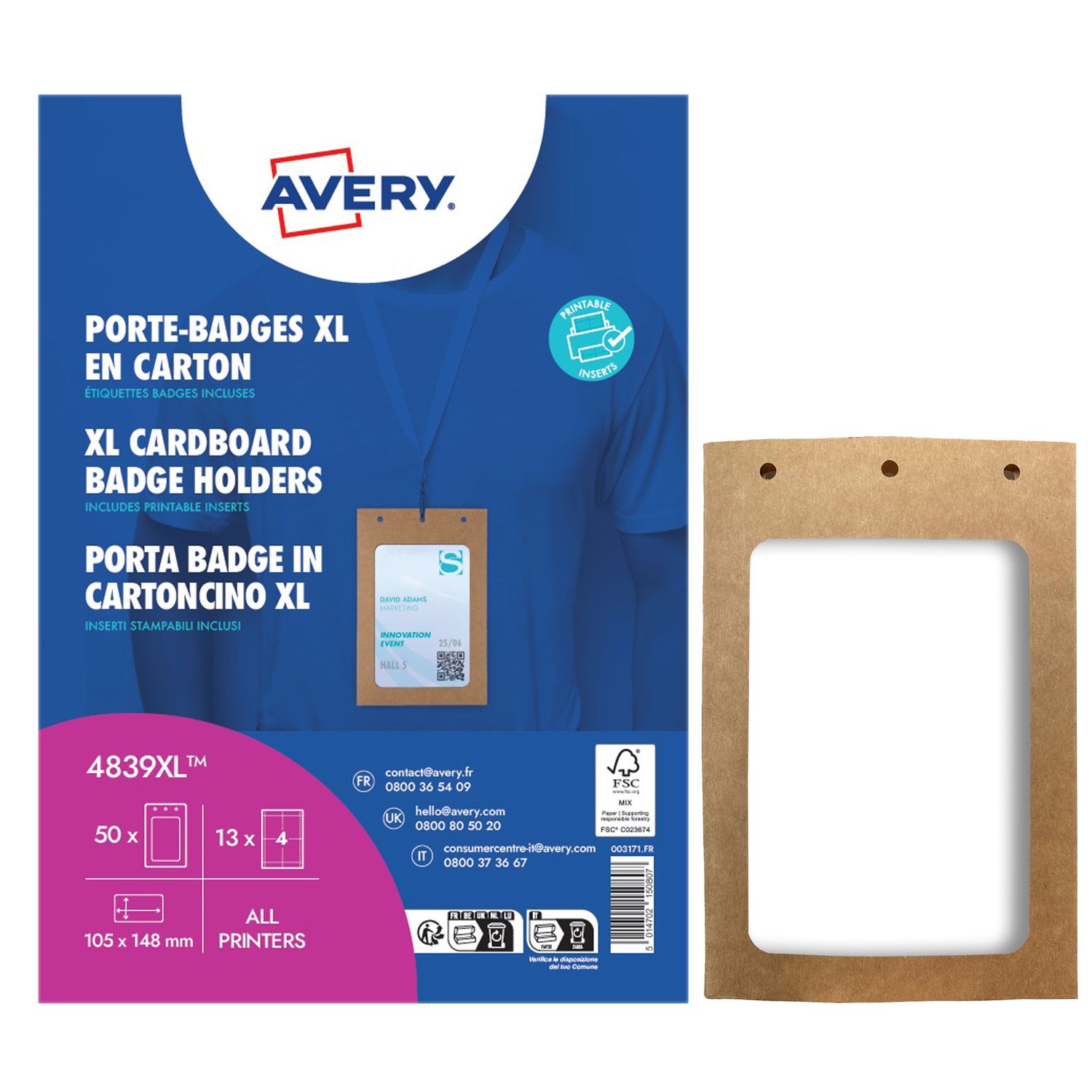 Portabadge A6 - in cartoncino plastificato - laser/inkjet - 105 x 148 mm - Avery - Conf. 50 pezzi AVERY