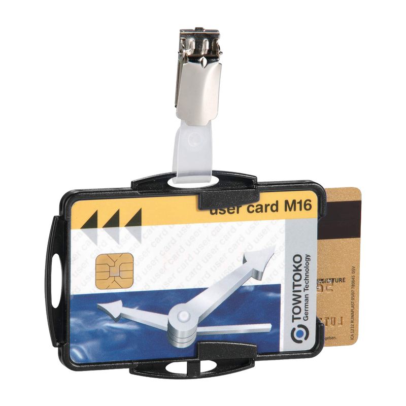 Portabadge con clip - 2 tessere inseribili - 5,4 x 8,7 cm - nero - Durable DURABLE