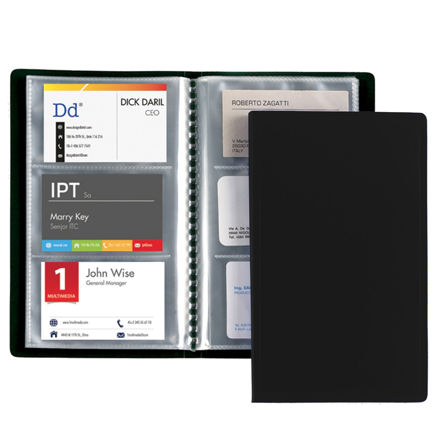 Porta biglietti da visita - 20 buste con 3 tasche ciascuna - 12,5x20,5 cm - nero - Favorit FAVORIT