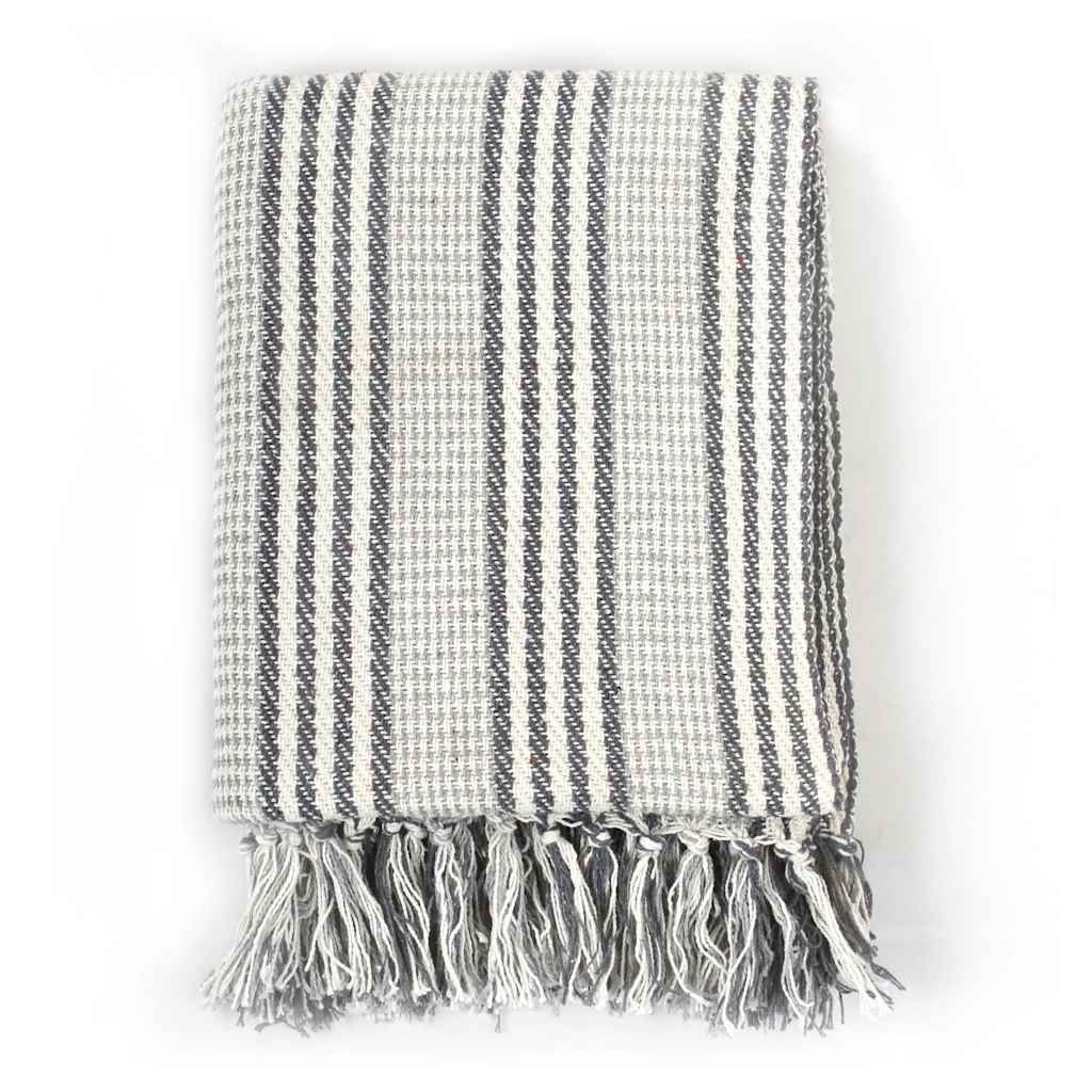 Copriletto in Cotone a Righe 125x150 cm Grigio e Bianco vidaXL