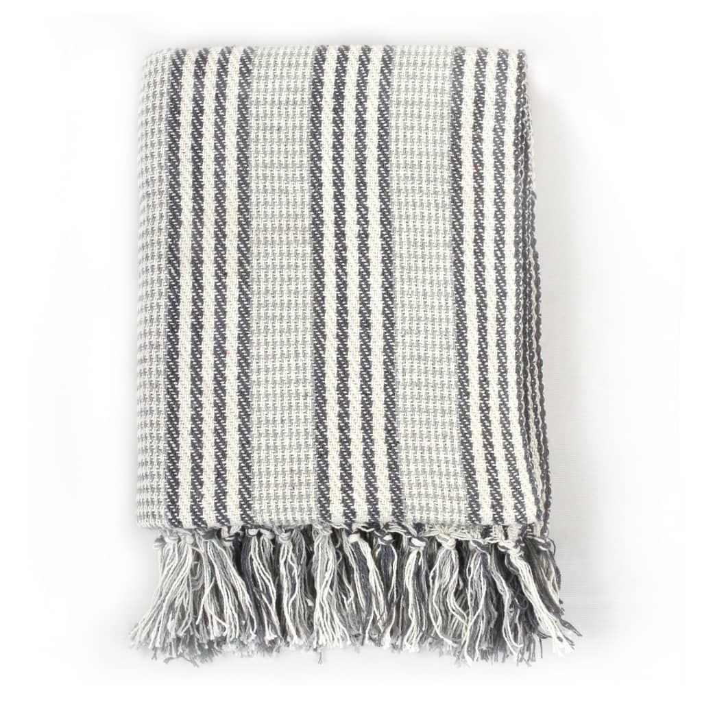 Copriletto in Cotone a Righe 160x210 cm Grigio e Bianco vidaXL