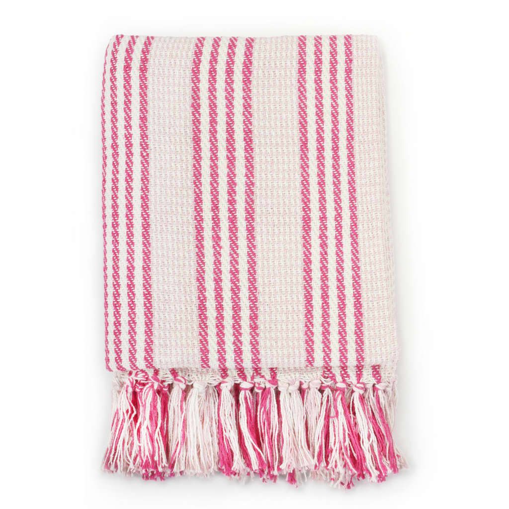 Copriletto in Cotone a Righe 125x150 cm Rosa e Bianco vidaXL