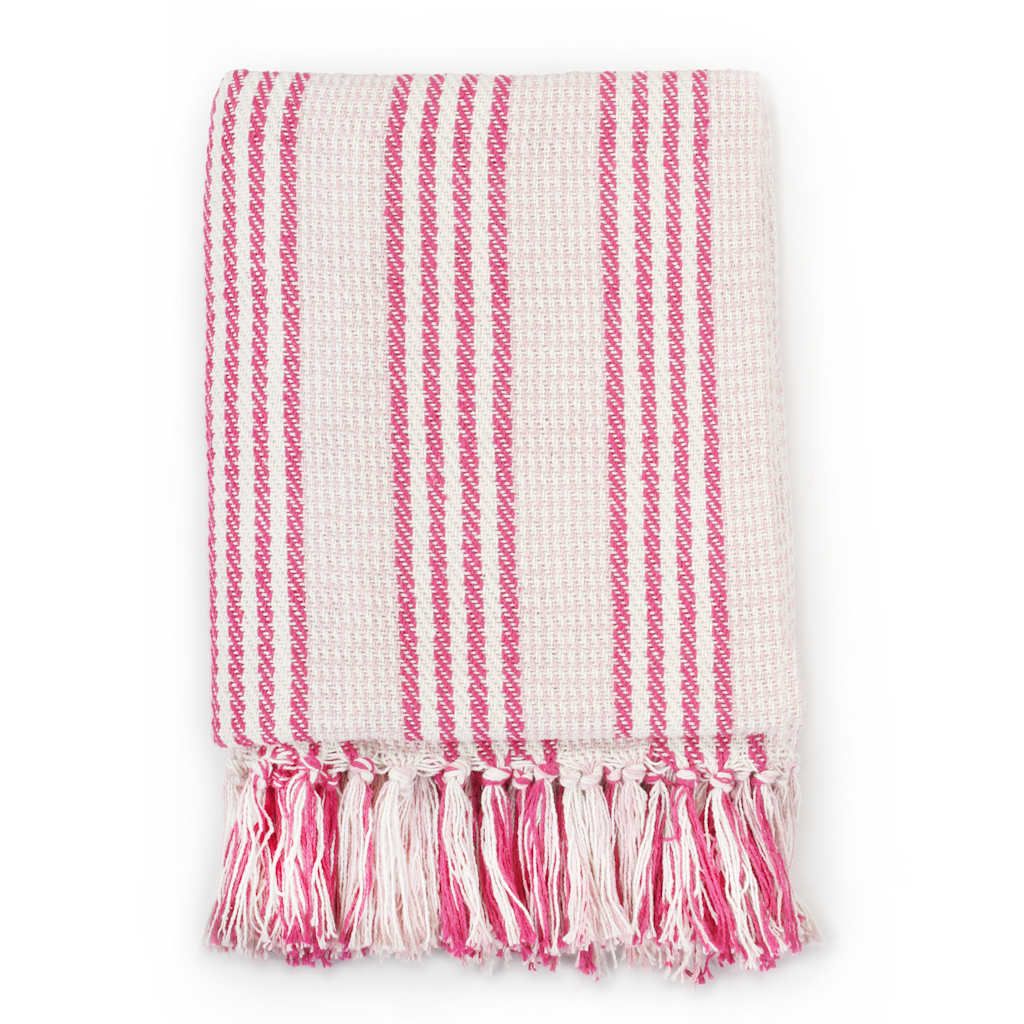 Copriletto in Cotone a Righe 220x250 cm Rosa e Bianco vidaXL