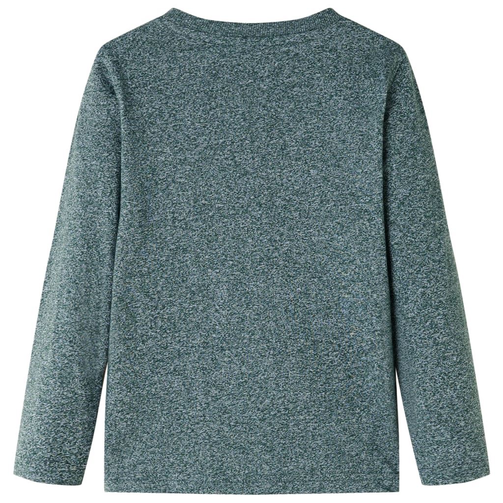 Maglietta Bambino Maniche Lunghe Verde Scuro Mélange 128 vidaXL