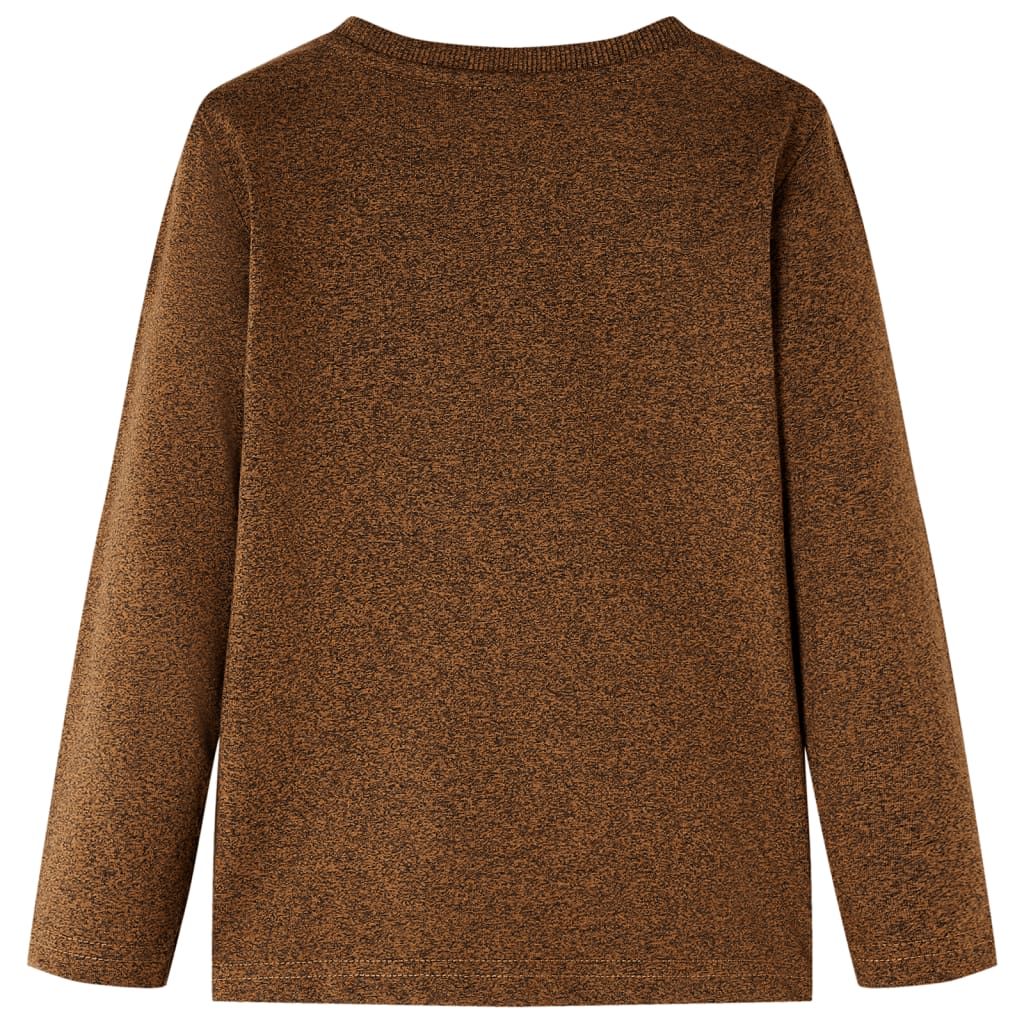 Maglietta Bambini Maniche Lunghe Cognac Mélange 116 vidaXL