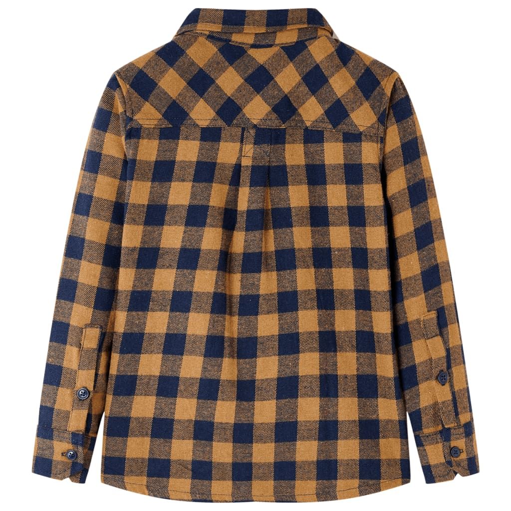Camicia a Quadri da Bambino Cognac e Blu 116 vidaXL