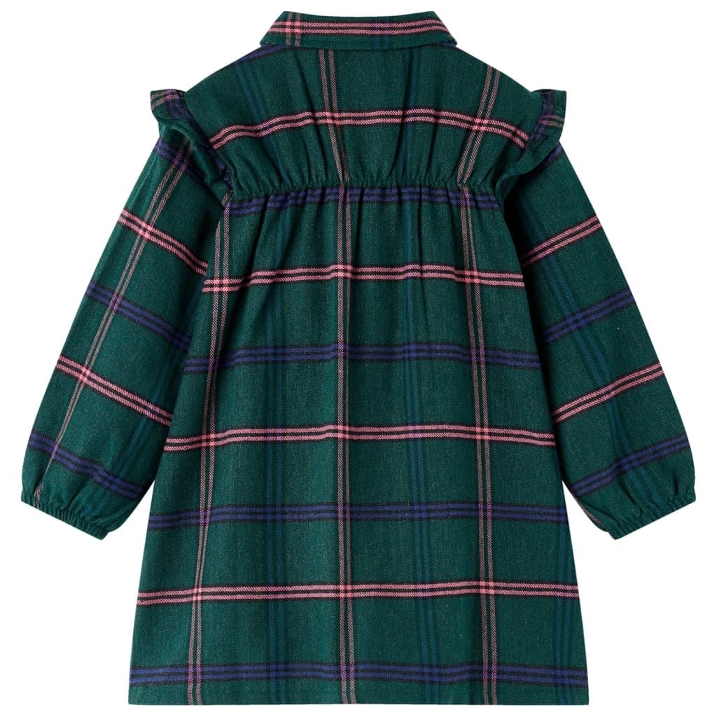 Abito da Bambina a Maniche Lunghe con Arricciature Verde Scuro 128 vidaXL
