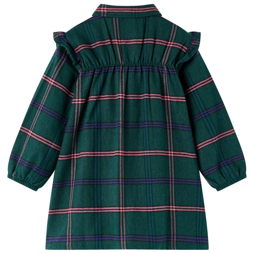 Abito da Bambina a Maniche Lunghe con Arricciature Verde Scuro 116 vidaXL