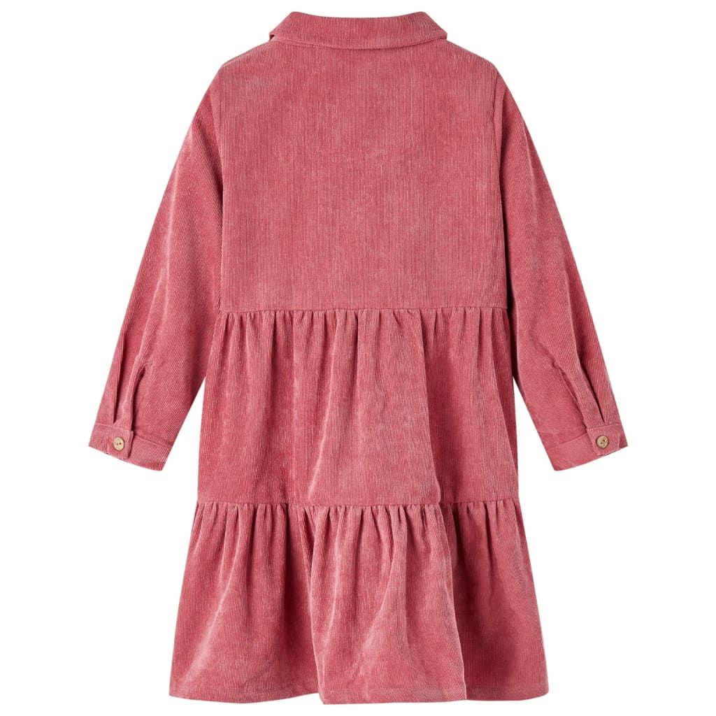 Abito da Bambina con Maniche Lunghe in Velluto a Coste Rosa Antico 92 vidaXL