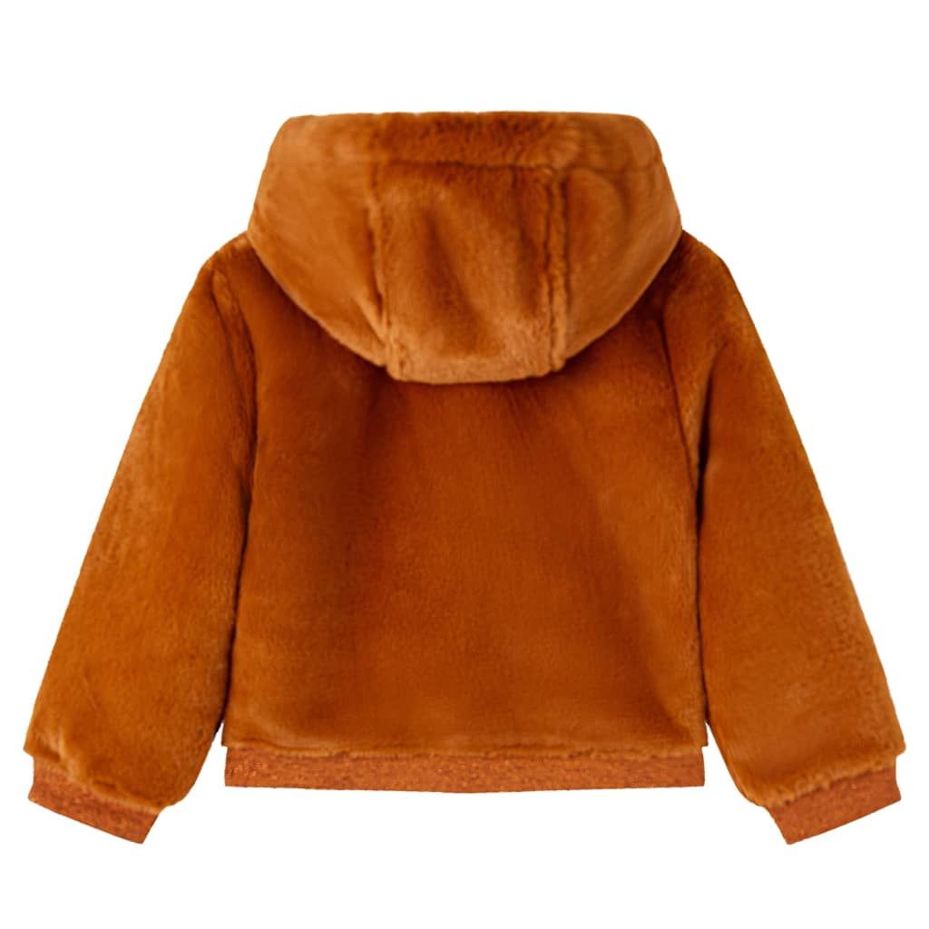 Giacca con Cappuccio per Bambini in Pelliccia Sintetica Cognac 116 vidaXL