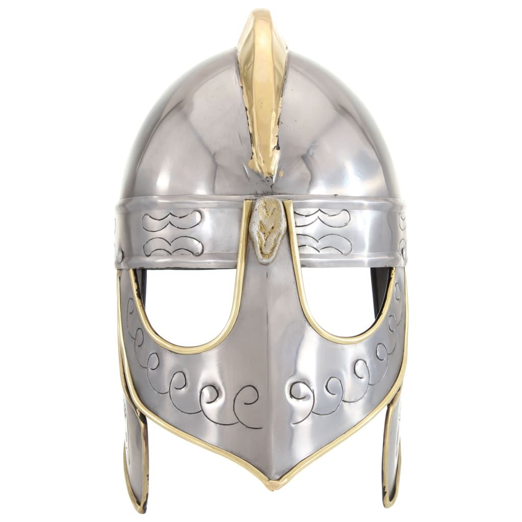 Elmo Beowulf Antico Replica LARP Argento in Acciaio vidaXL