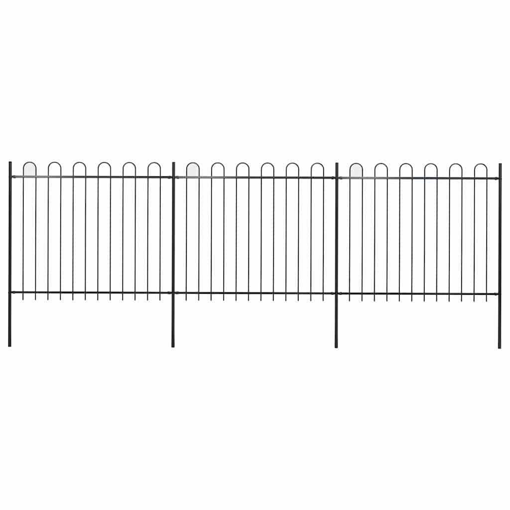 Recinzione da Giardino con Parte Superiore ad Anello in Acciaio 537x150 cm Nera vidaXL