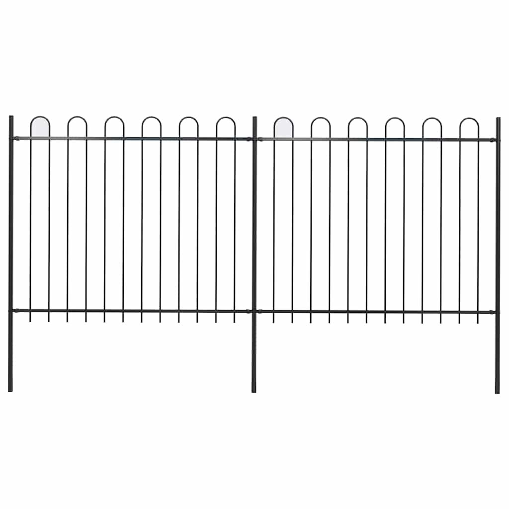 Recinzione da giardino con parte superiore ad anello in acciaio 359x150 cm nera vidaXL