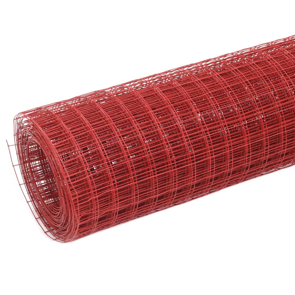 Recinzione in Rete per Pollaio in Acciaio e PVC 10x1,5 m Rossa vidaXL
