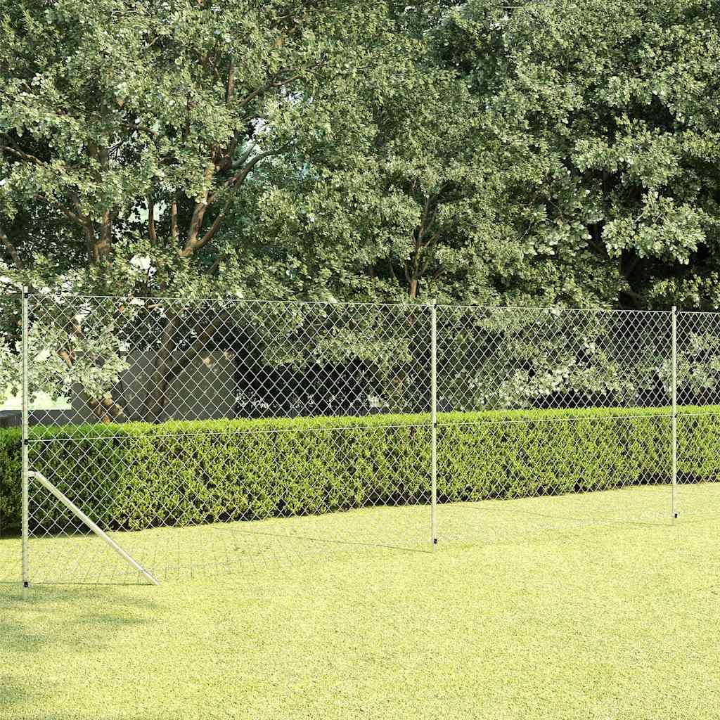 Recinzione in Rete con Pali in Acciaio Zincato 15x1,5 m Argento vidaXL