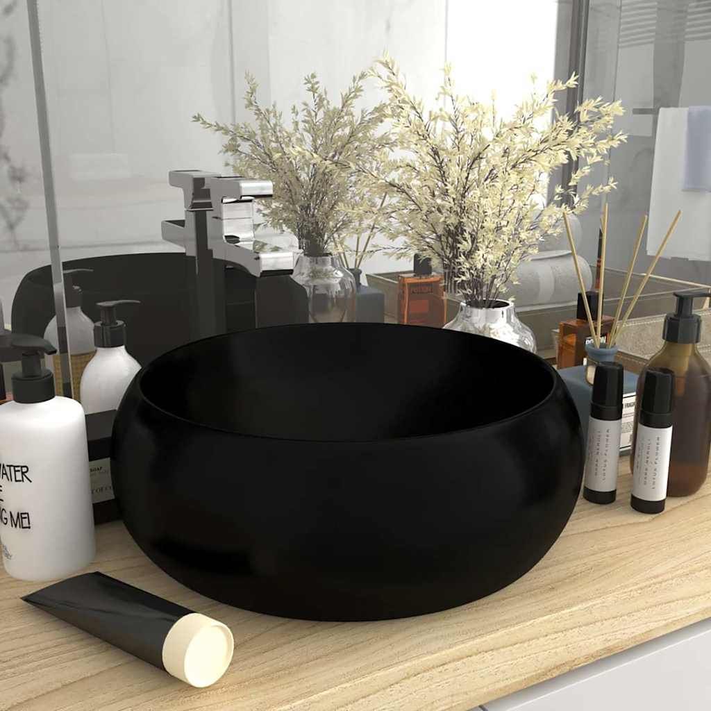 Lavandino Lusso Rotondo Nero Opaco 40x15 cm in Ceramica vidaXL