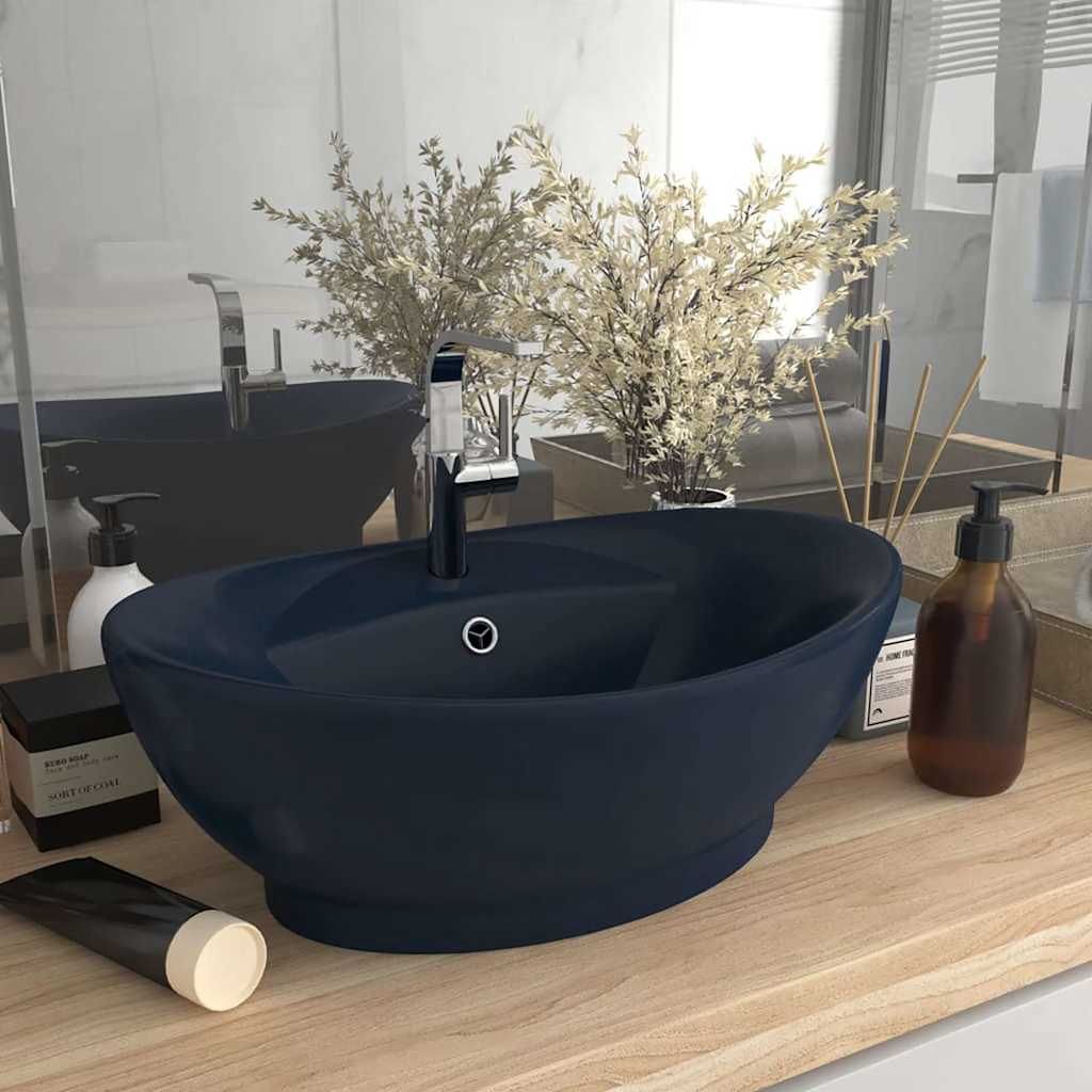 Lavabo con Troppopieno Ovale Blu Scuro Opaco 58,5x39cm Ceramica vidaXL