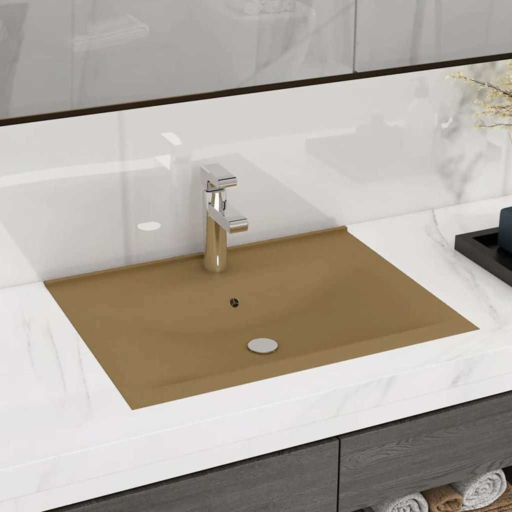 Lavandino con Foro Rubinetto Crema Opaco 60x46 cm in Ceramica vidaXL