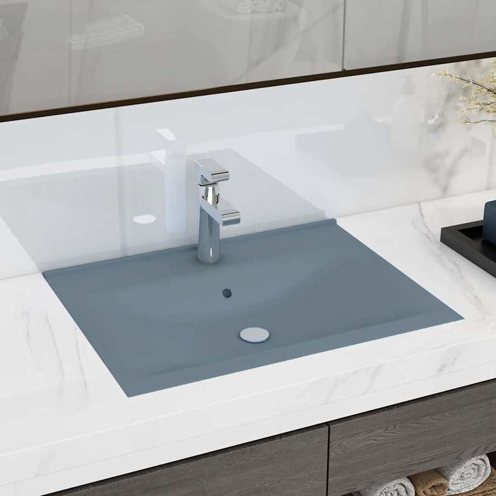 Lavandino con Foro Rubinetto Azzurro Opaco 60x46 cm in Ceramica vidaXL