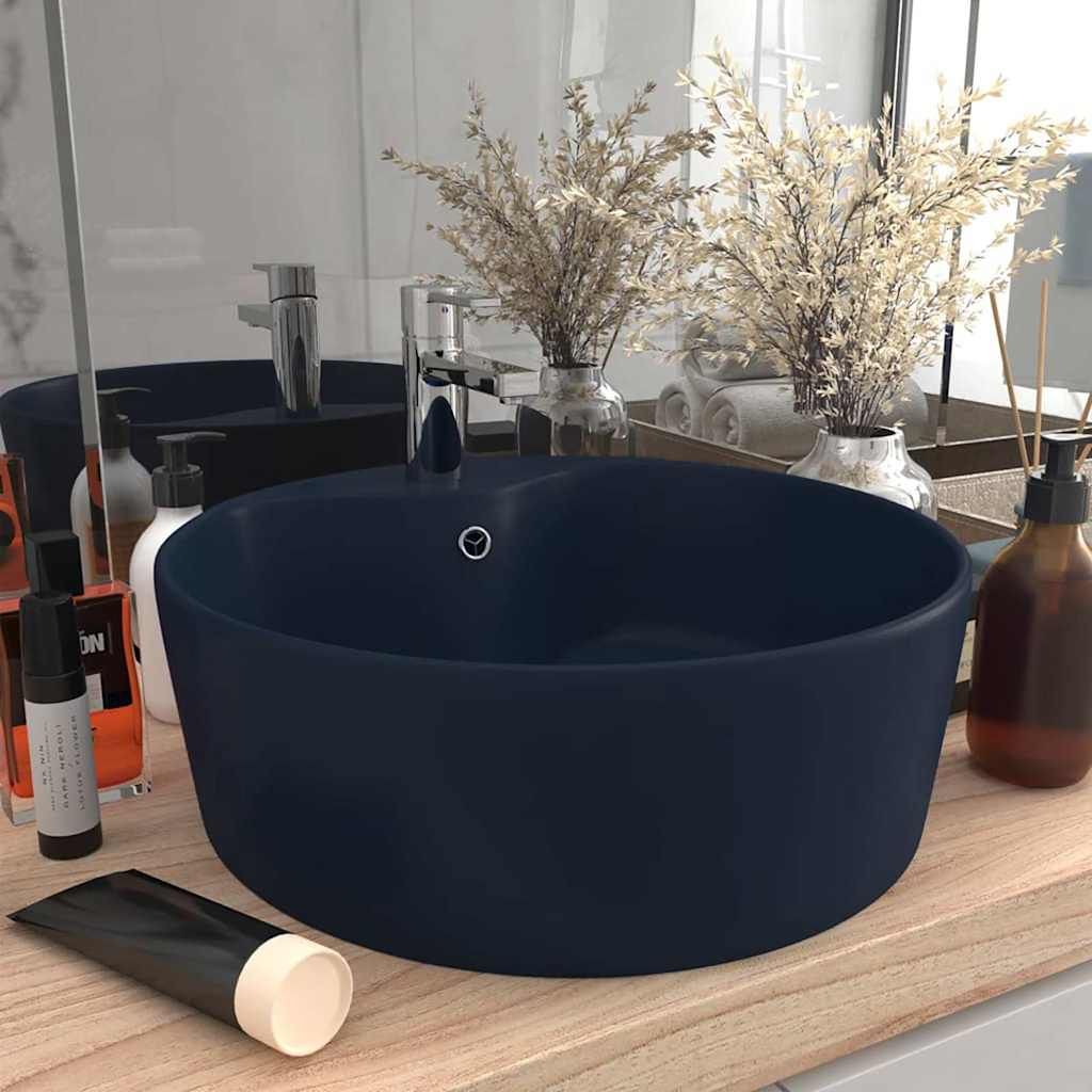 Lavandino con Troppopieno Blu Scuro Opaco 36x13 cm in Ceramica vidaXL