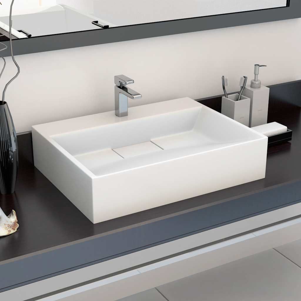 Lavandino 50x38x13 cm Blocco in Marmo/Minerale Bianco vidaXL