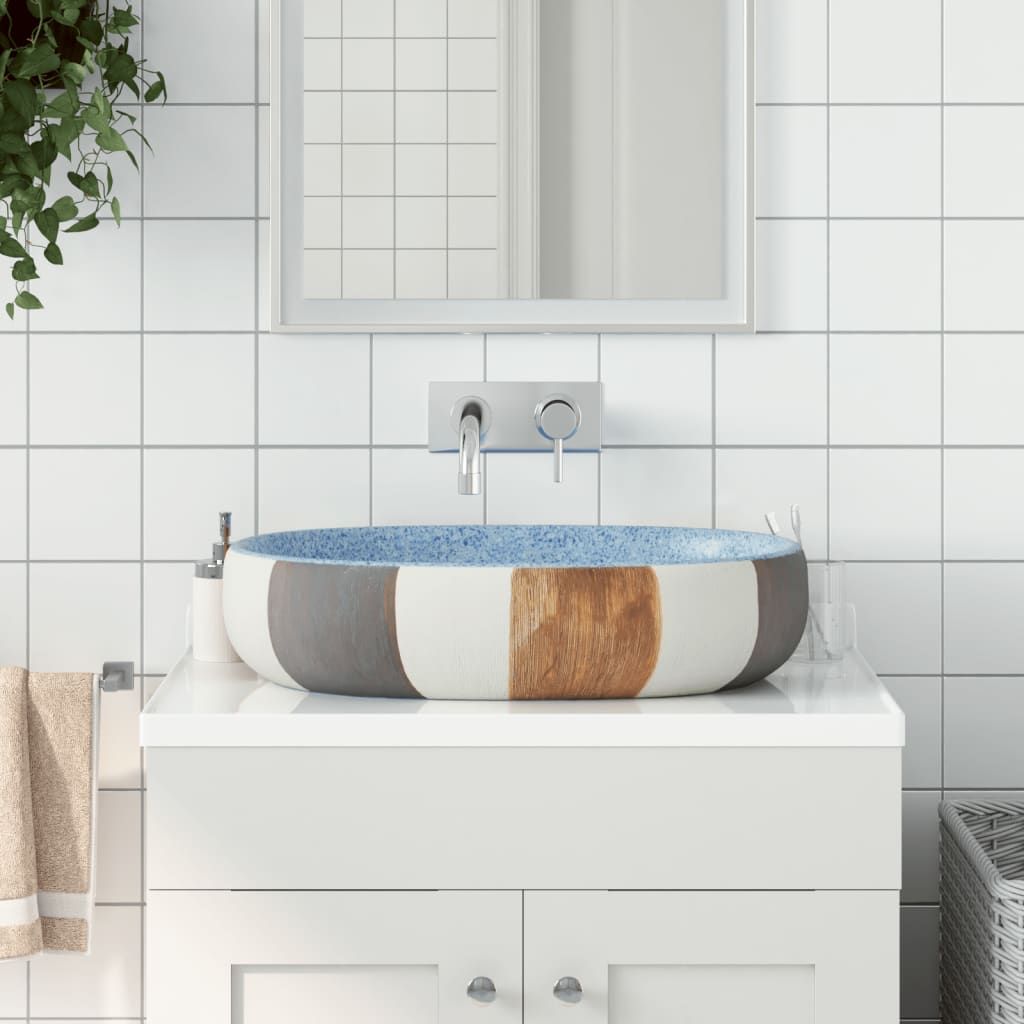 Lavabo da Appoggio Multicolore Ovale 59x40x14 cm Ceramica vidaXL