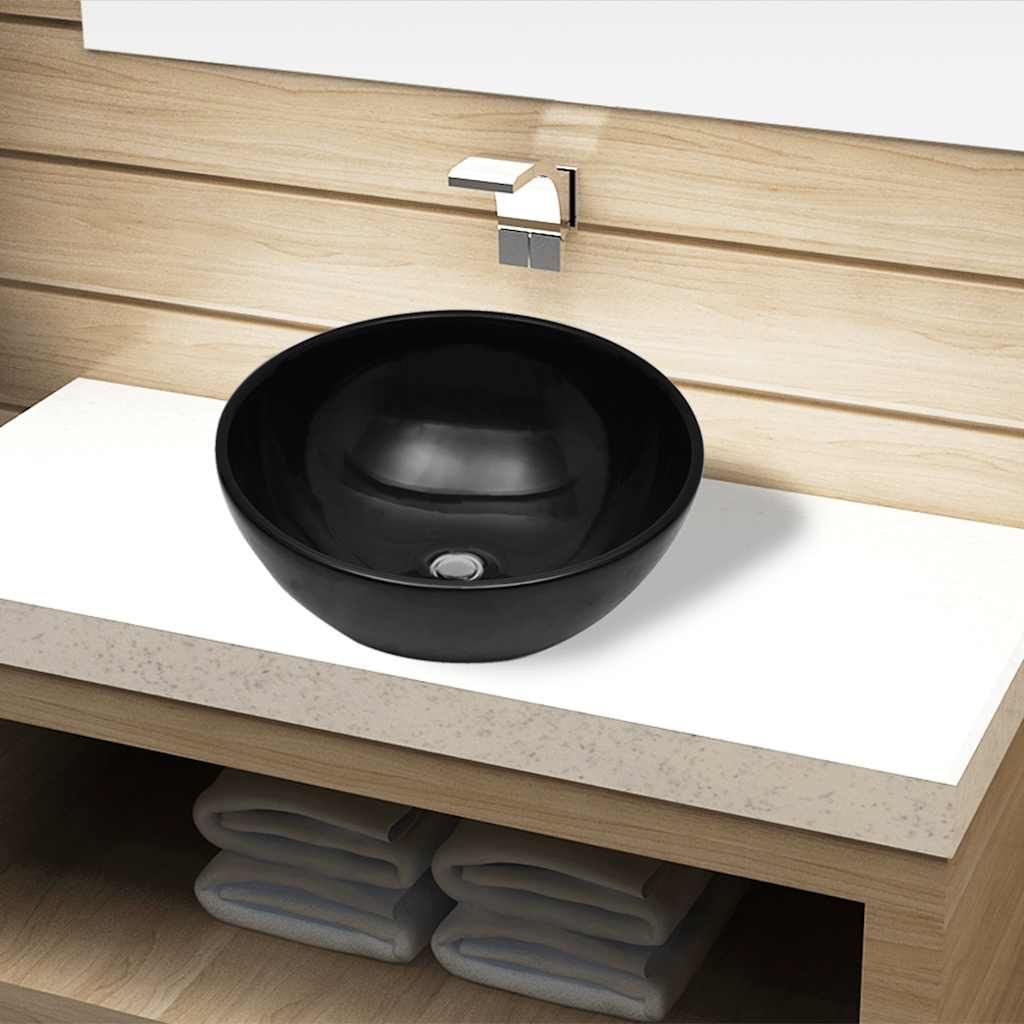 Lavandino da bagno in ceramica nera rotondo vidaXL
