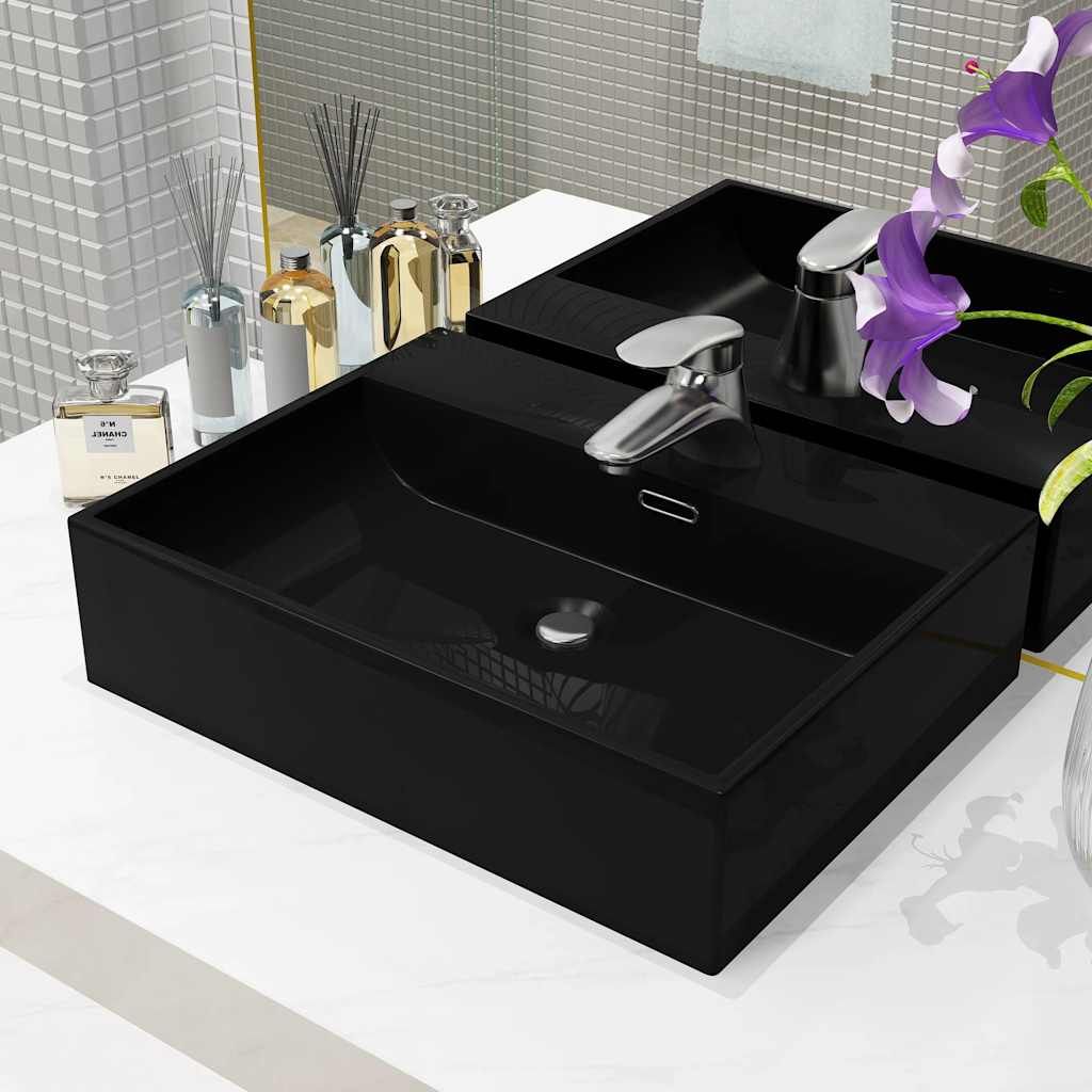 Lavandino con Foro Rubinetto in Ceramica Nero 51,5x38,5x15 cm vidaXL