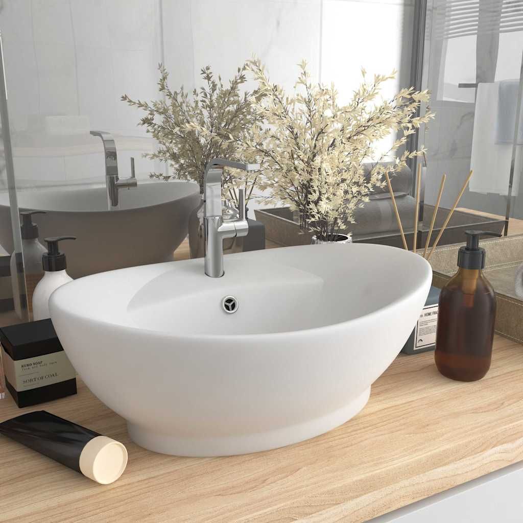 Lavandino con Troppopieno Ovale Bianco Opaco 58,5x39cm Ceramica vidaXL