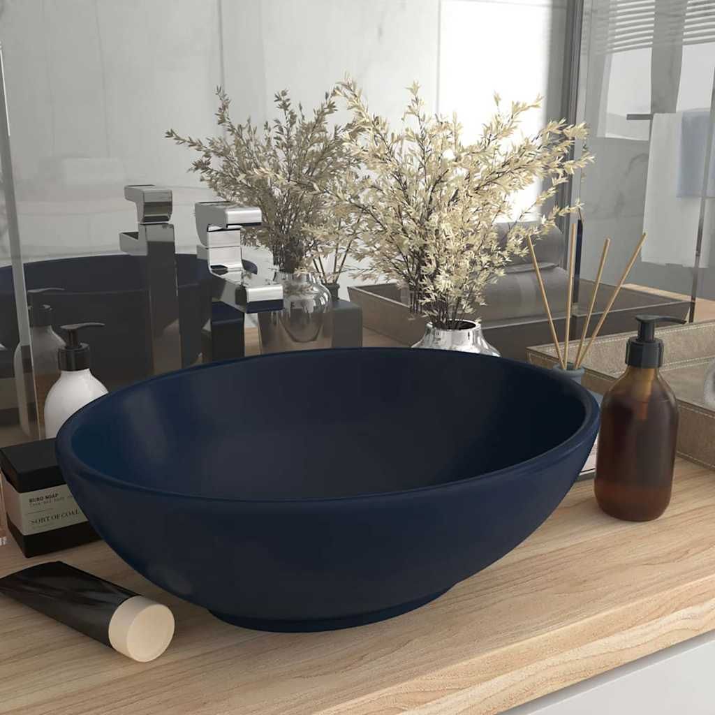 Lavandino Lusso Ovale Blu Scuro Opaco 40x33 cm in Ceramica vidaXL