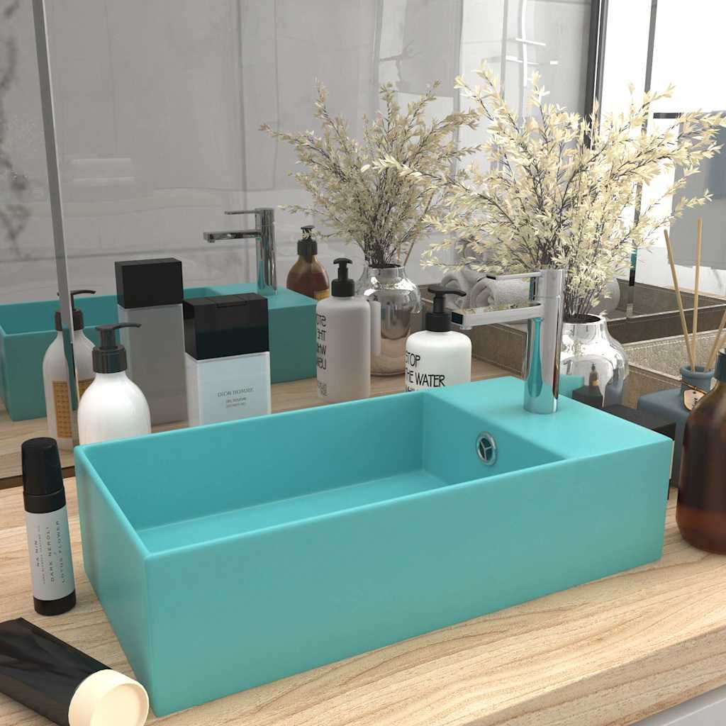 Lavandino con Troppopieno in Ceramica Verde Chiaro vidaXL