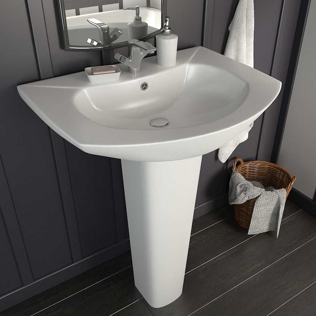 Lavandino a Colonna in Ceramica Bianca 650x520x200 mm vidaXL