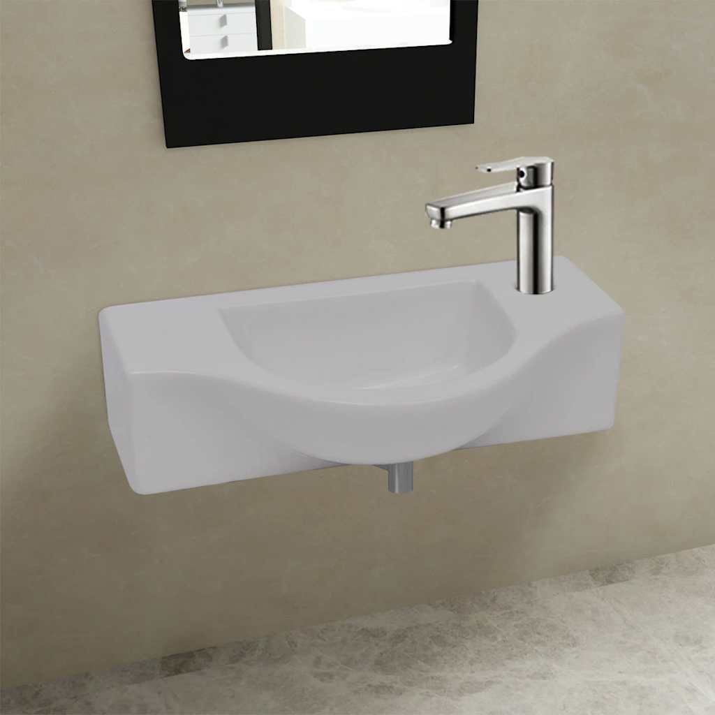 Lavandino Bagno in Ceramica con Foro per Rubinetto Bianco vidaXL