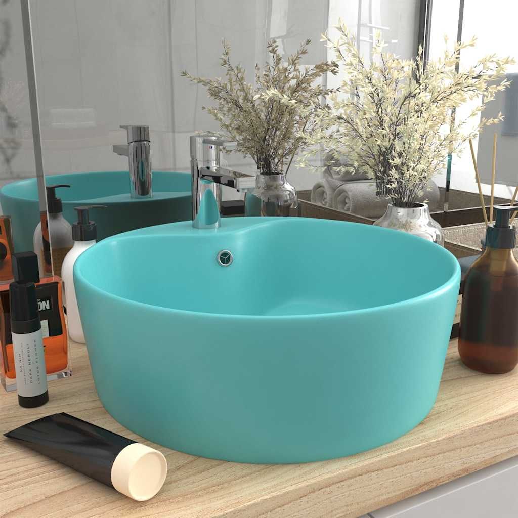 Lavandino con Troppopieno Verde Chiaro Opaco 36x13 cm Ceramica vidaXL