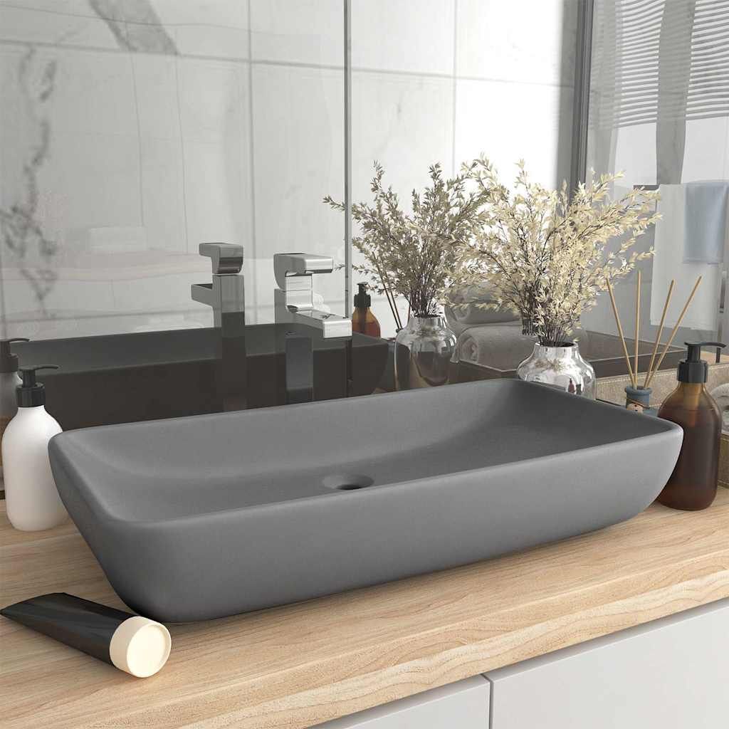 Lavabo Lusso Rettangolare Grigio Chiaro Opaco 71x38 cm Ceramica vidaXL