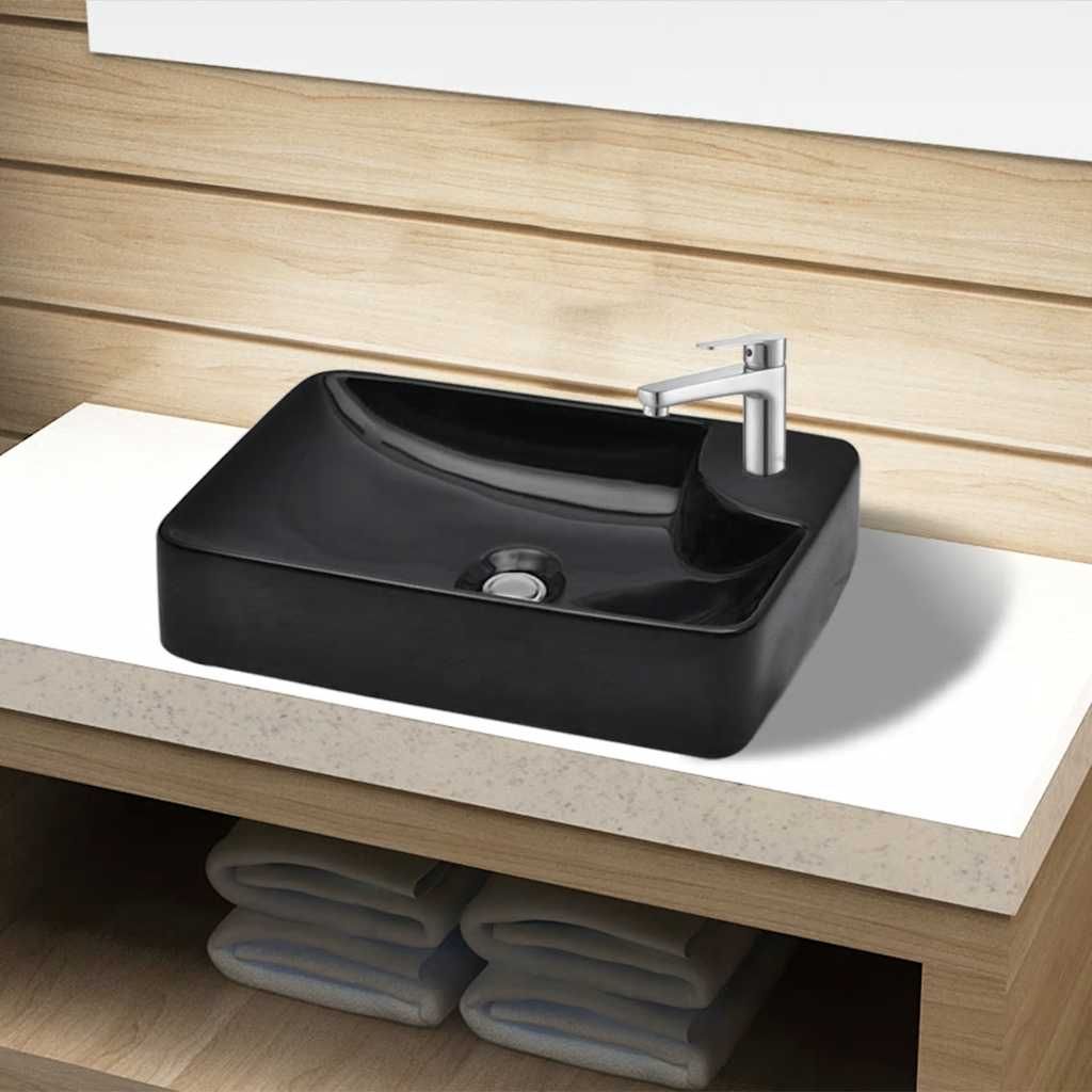 Lavandino Bagno in Ceramica Nera con Foro per Rubinetto vidaXL