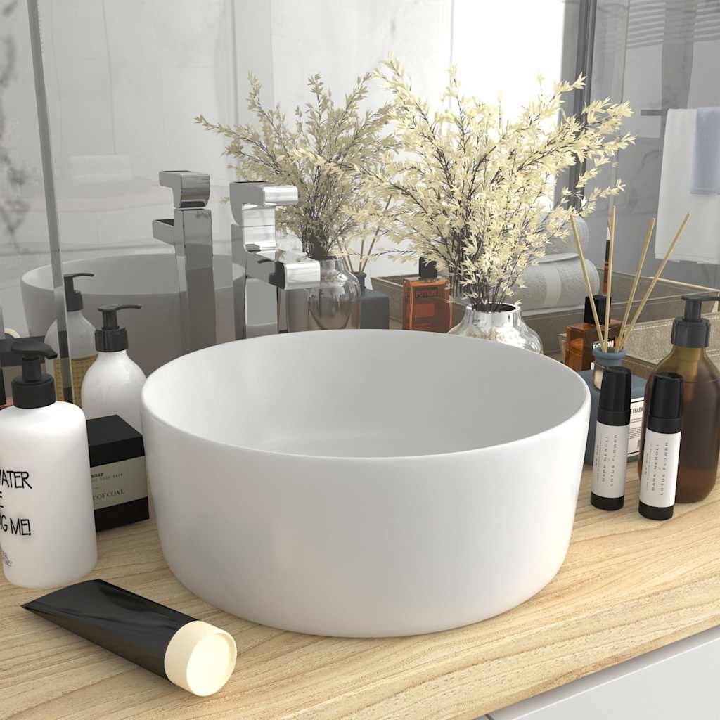 Lavandino Lusso Rotondo Bianco Opaco 40x15 cm in Ceramica vidaXL