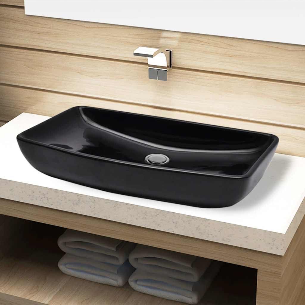 Lavandino da bagno in ceramica nera rettangolare vidaXL