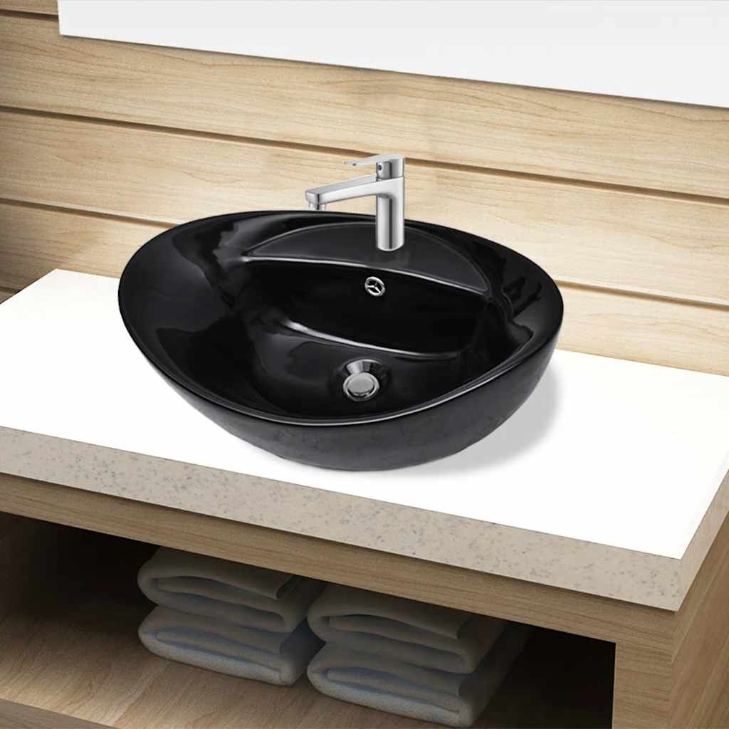 Lavandino per bagno in Ceramica nera ovale con Foro di trabocco vidaXL