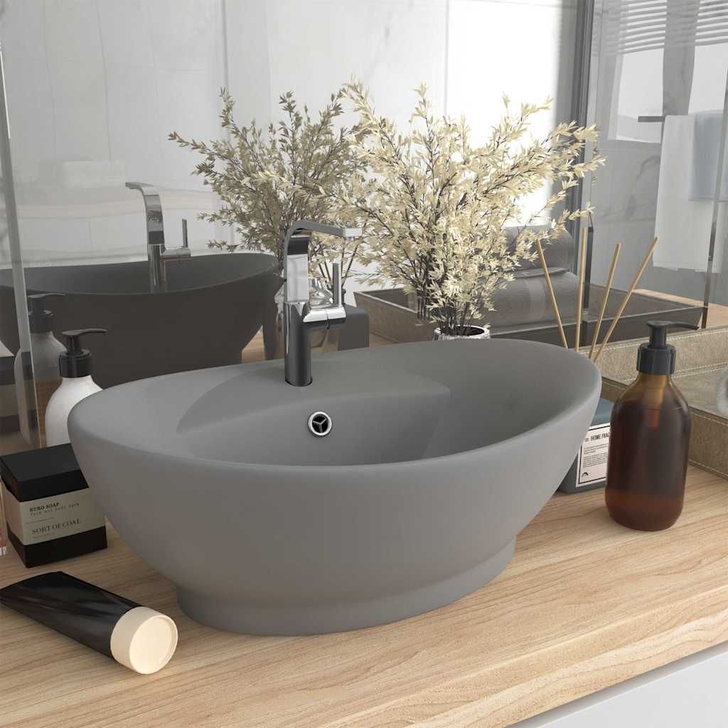 Lavabo con Troppopieno Ovale Turchese Grigio 58,5x39 cm Ceramica vidaXL
