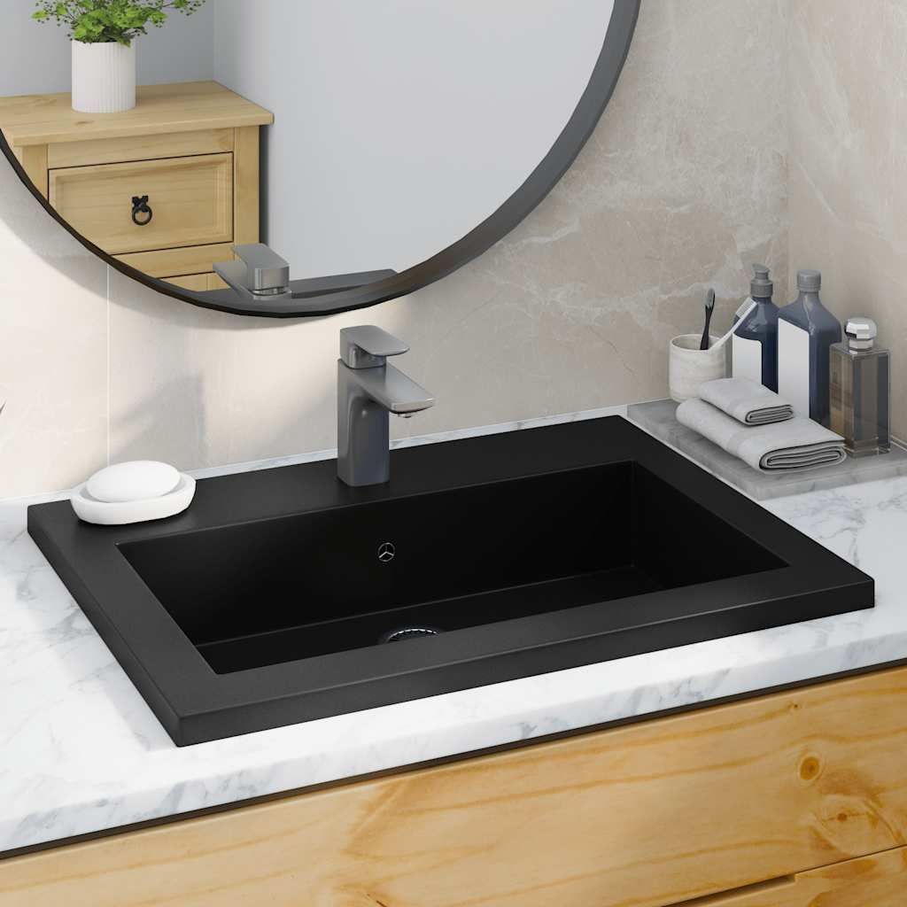 Lavandino in Granito 600x450x120 mm Nero vidaXL