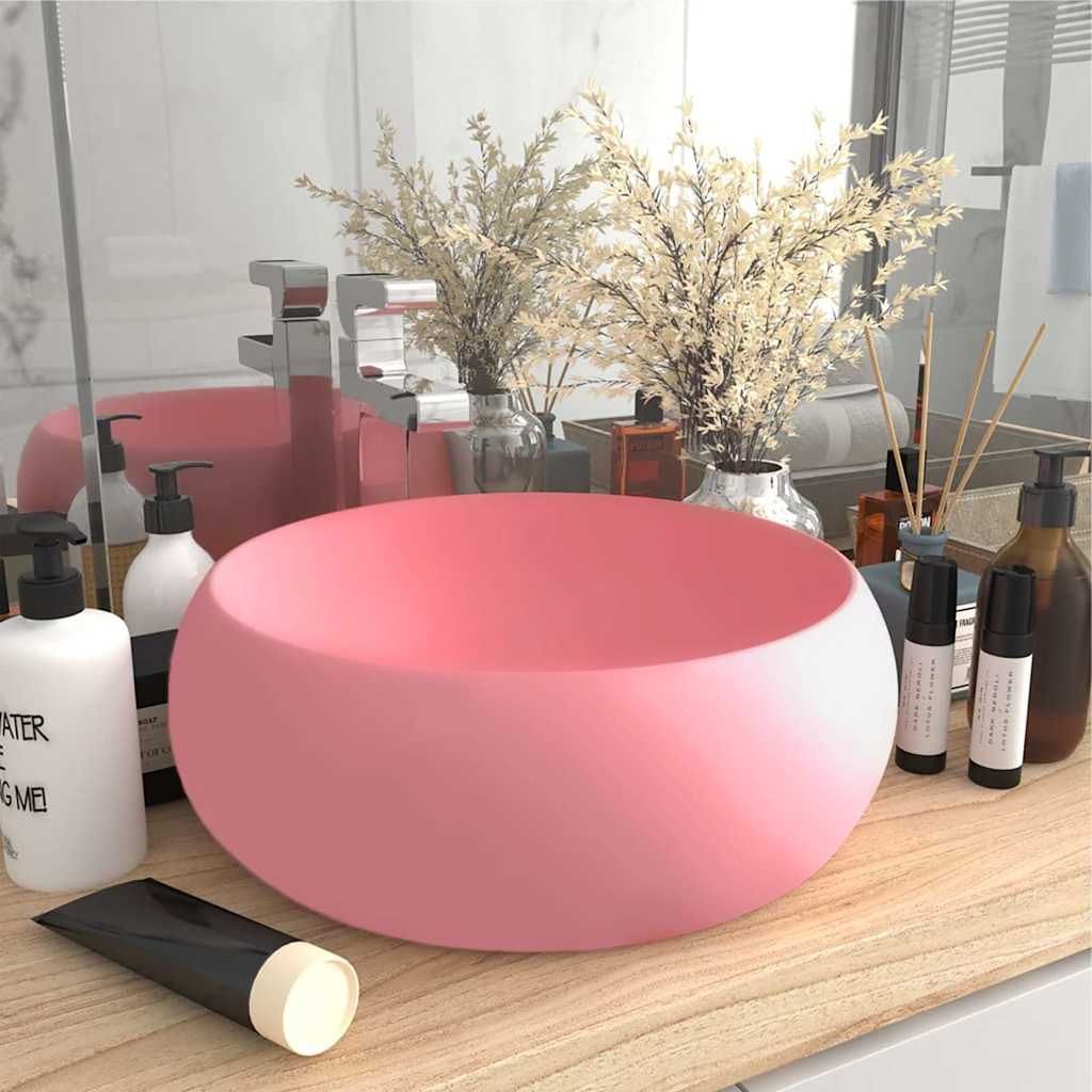 Lavandino Lusso Rotondo Rosa Opaco 40x15 cm in Ceramica vidaXL