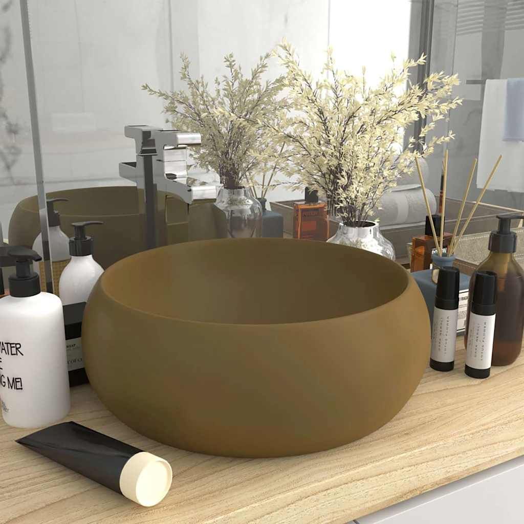 Lavandino Lusso Rotondo Crema Opaco 40x15 cm in Ceramica vidaXL