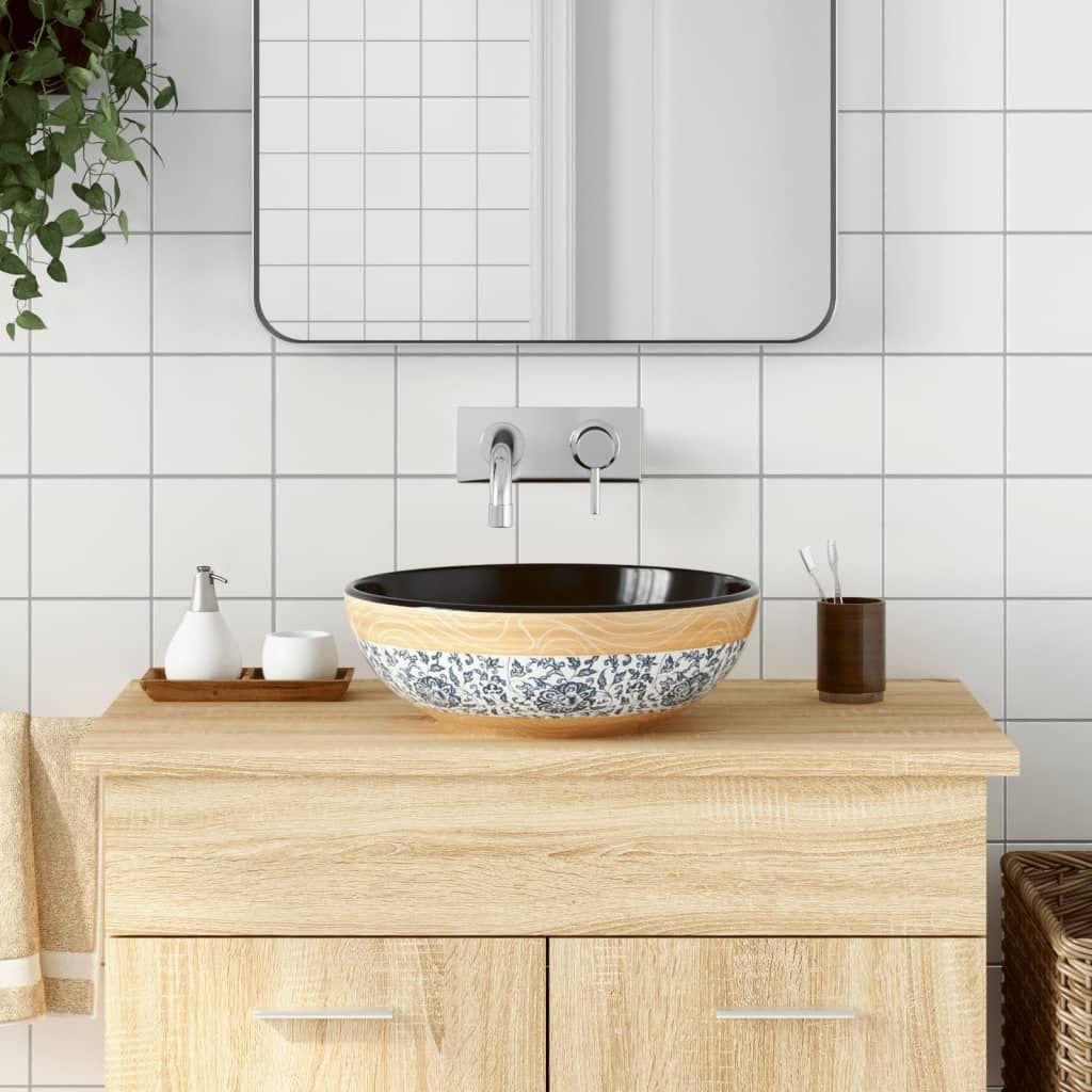 Lavabo da Appoggio Multicolore Rotondo Φ41x14 cm Ceramica vidaXL
