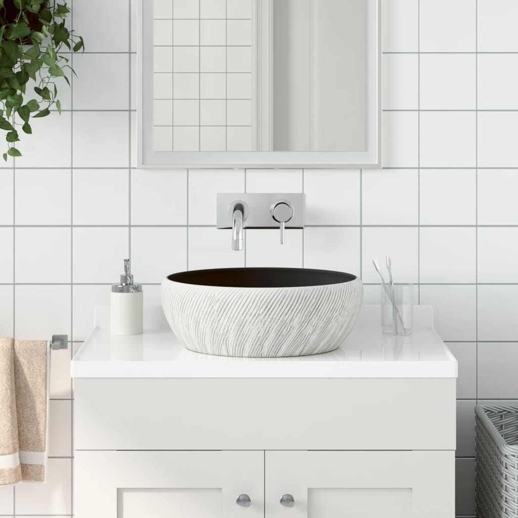 Lavabo da Appoggio Nero e Grigio Rotondo Φ41x14 cm Ceramica vidaXL